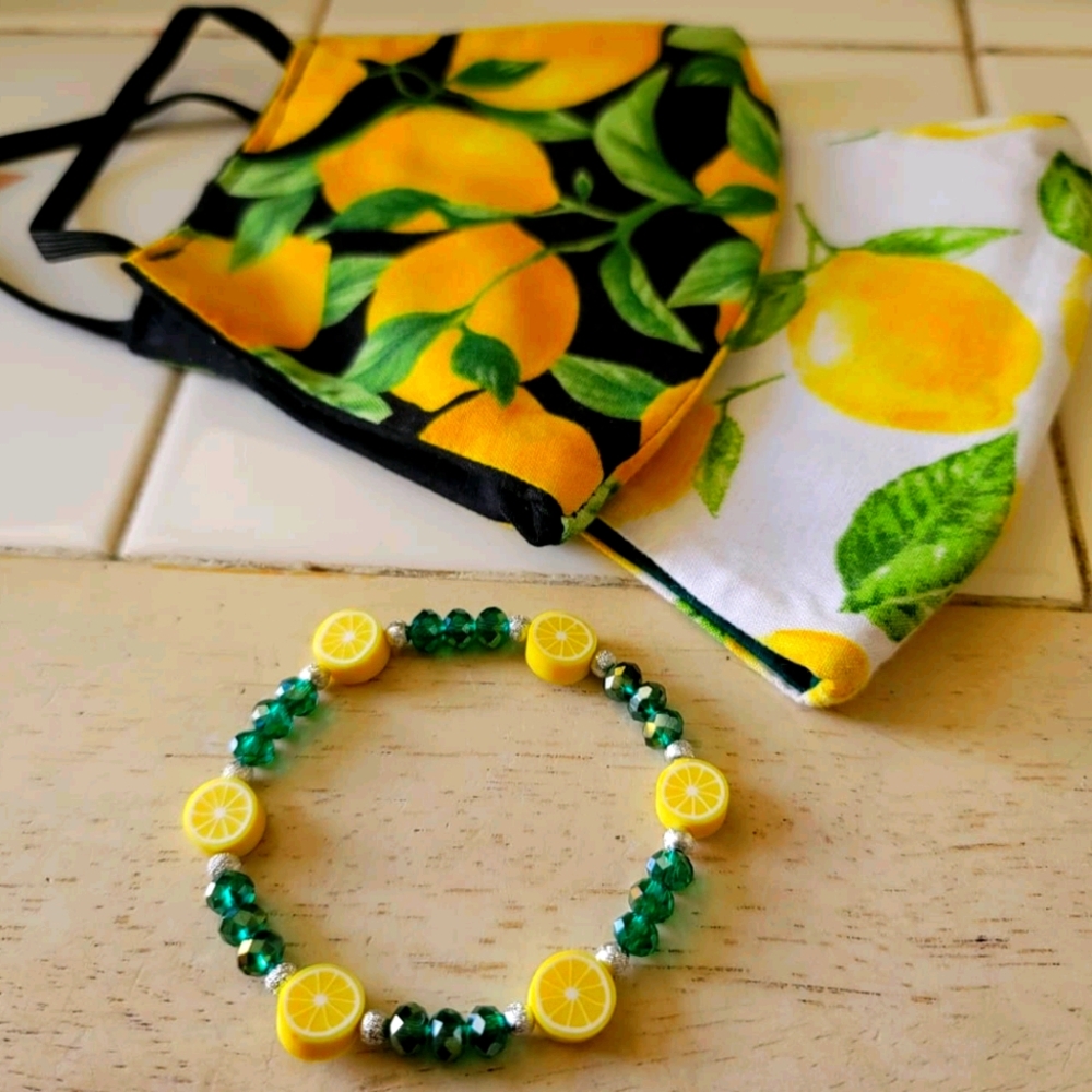 Lemon Print Mask and Bracelet Set